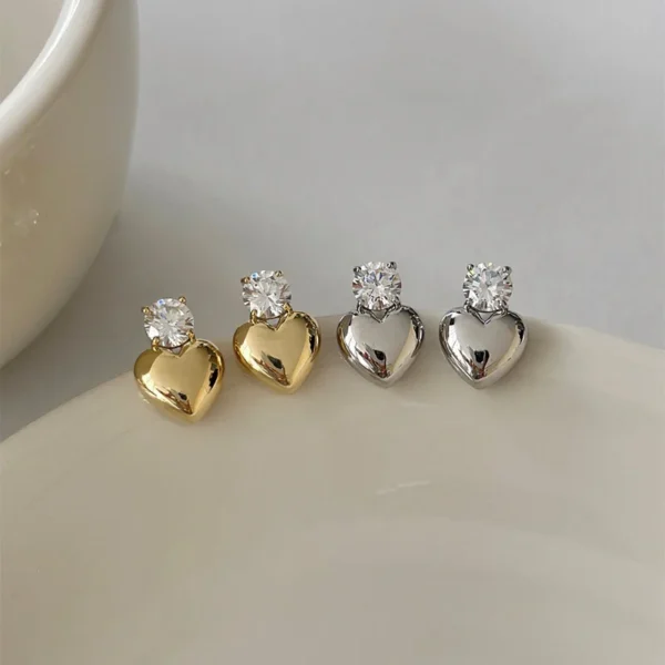 1Pair Trendy Light Luxury Heart Earrings For Women Girls Fashion Temperament Simple Stud Earrings Jewelry Accessories Gifts