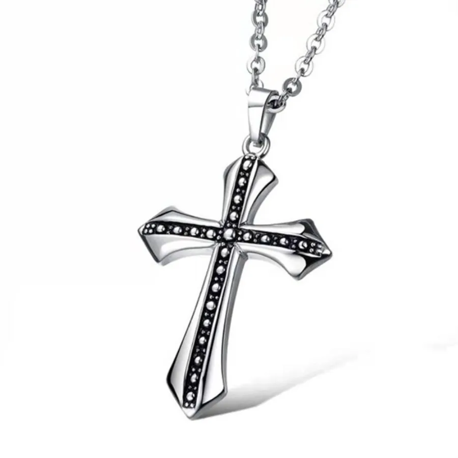 1pc Vintage Titanium Steel Cross Pendant Necklace Fashion Classic Jewelry Accessories Gift