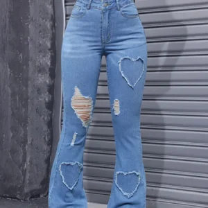 2025 Women's New Distressed Jeans, Embroidered Patch Fabric, High Elasticity, Fashionable and Versatile, Comfortable Denim Women
