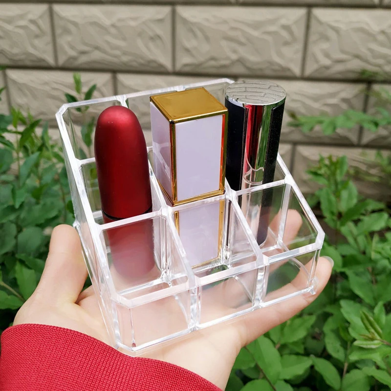 9 Slots Clear Acrylic Lipstick Storage Box Trapezoid Cosmetic Display Case Store Desk Lipstick Cosmetic Organizer Holder Stand - Image 3