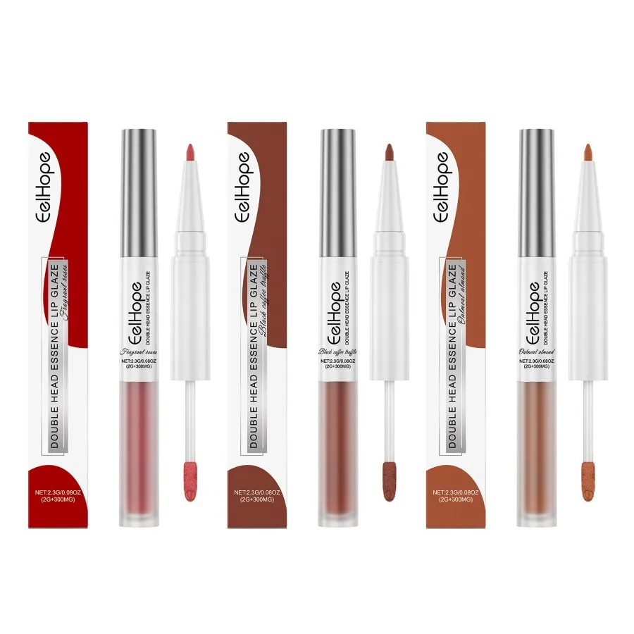 Eelhope Double  Essence Lip Line Lip Glaze Pen 2In1 Lip Line Lip Glaze Mirror Gloss Lipstick Lip Gloss